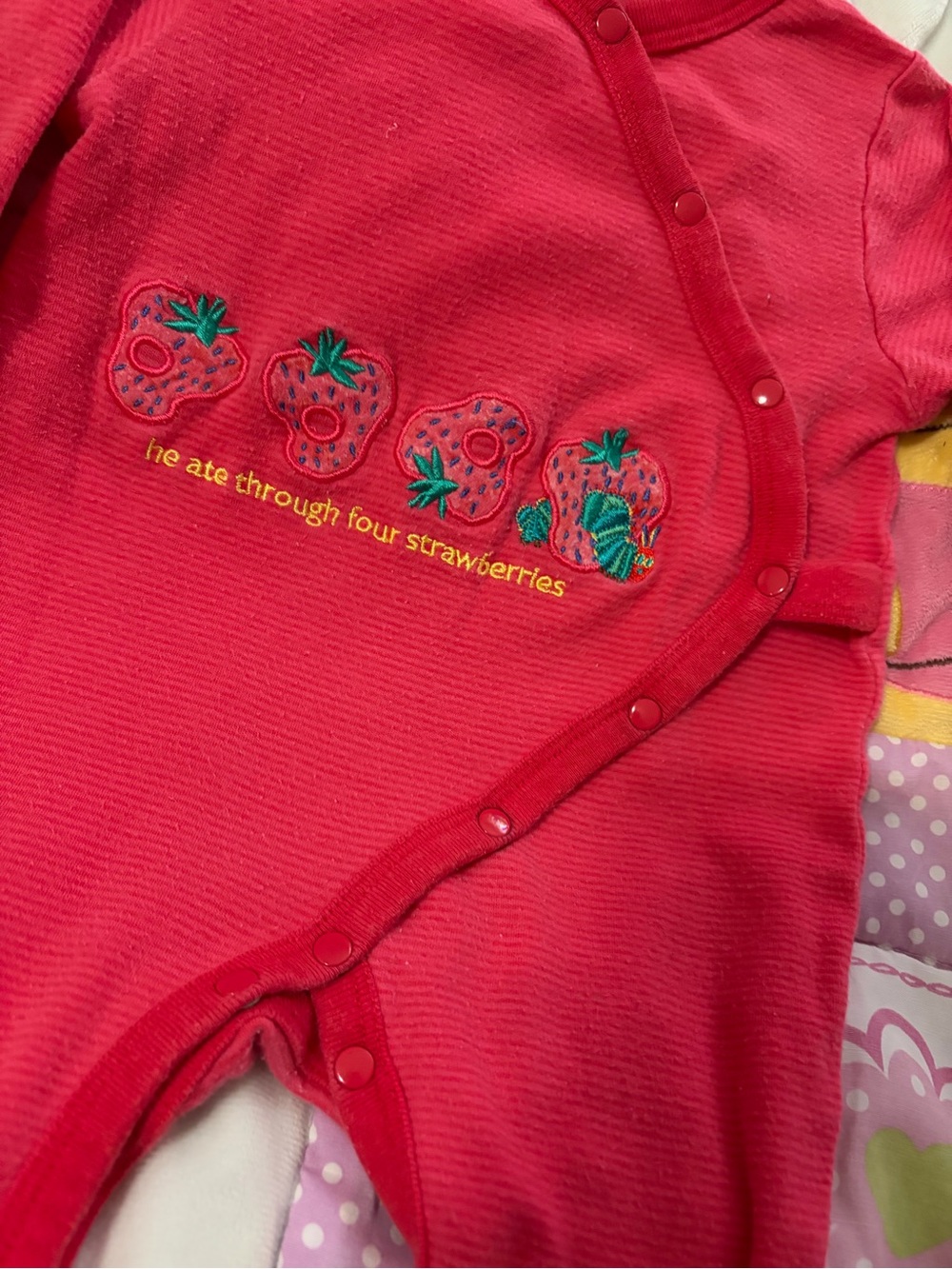 Vintage Y2K Carters 3-6M Eric Carle Caterpillar Plush + Strawberries Sleeper - Picture 3 of 15